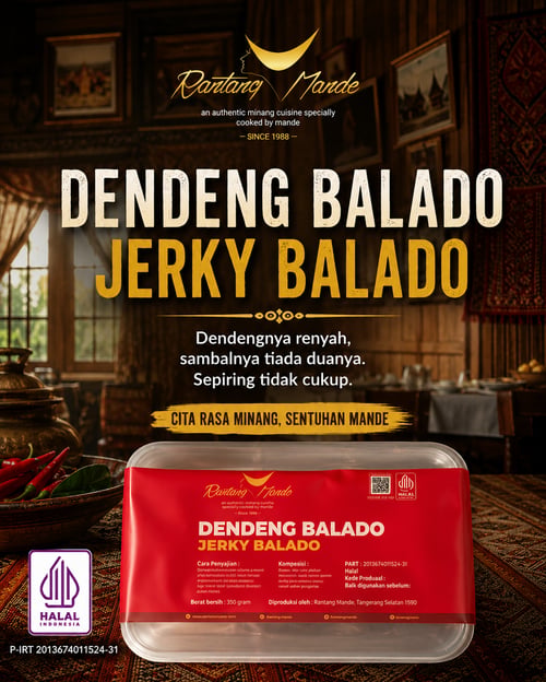  Dendeng Balado, Premium Khas Minangkabau Padang, 350g, Rantang Mande