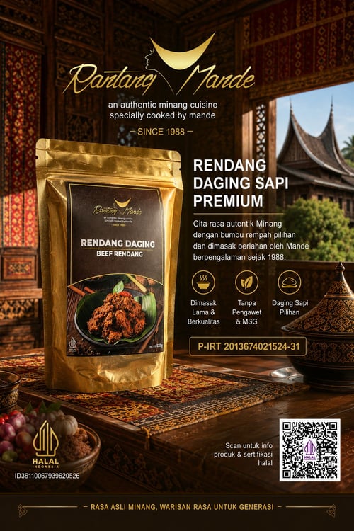Rendang Daging Sapi, Premium Khas Minangkabau Padang, 330gram, Rantang Mande
